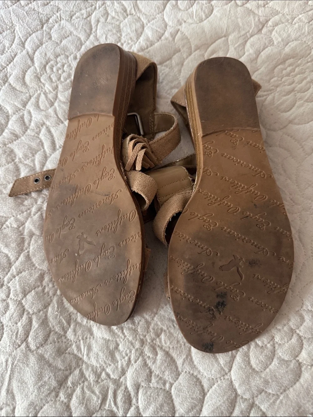 American Eagle Outfitters Tan Brown Suede Fringe Sandals